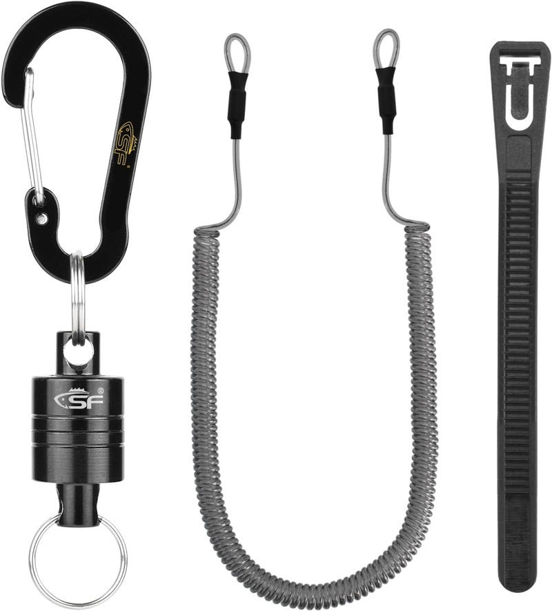 sf. Strongest Magnetic Net Release Magnetic Keychain Fly Fishing Net Retractor Magnet Clip Holder Retractor with Retractable Coiled Lanyard Carabiner - Image 1